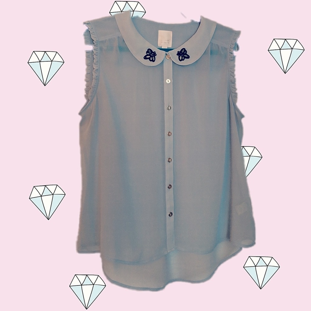 🎀Lauren Conrad Classy Periwinkle Sheer Button Up